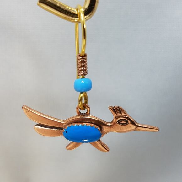 Vintage Roadrunner Solid Copper Earrings, Bells Trading Post, 1970s - Picture 9 of 10